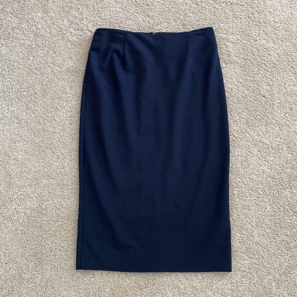Navy Blue Slimline Midi Skirt with back kick slit - Picture 3 of 8